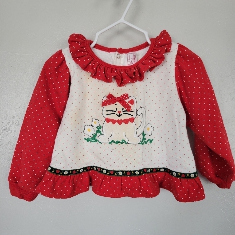 Buster Brown Vintage Baby Girl 24 Months Long Sleeve Shirt Red White Polka Dot